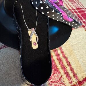 Flip Flop Pendant Necklace with Pink Accents